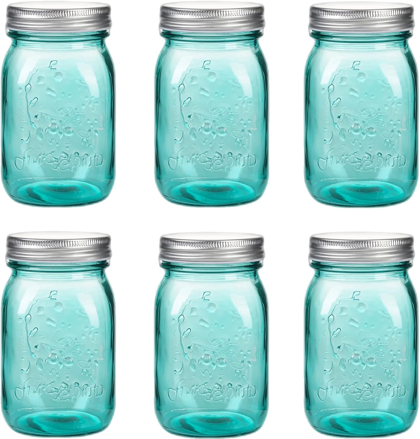 Sturdy 16 oz Teal Mason Jars with Sealed Lids