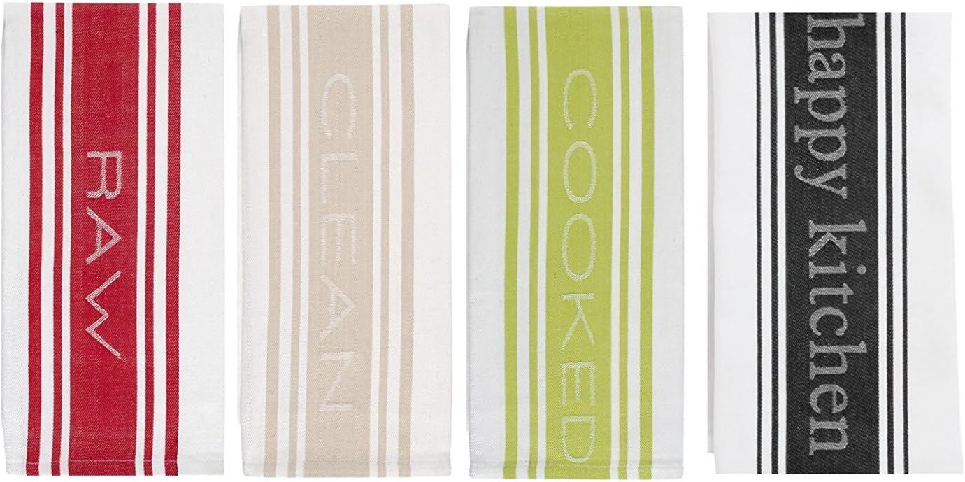 Mixed Traditional Center Band Cotton Oversized 20x30 Striped Dishtowel Set