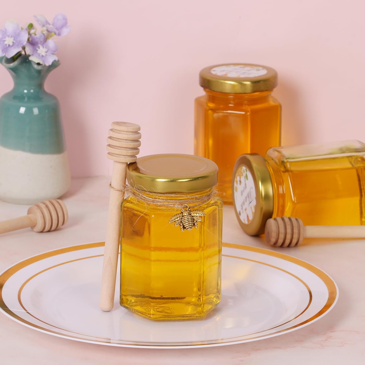 Bigivaca 4 oz Glass Honey Jars with ejected caps 30 pack