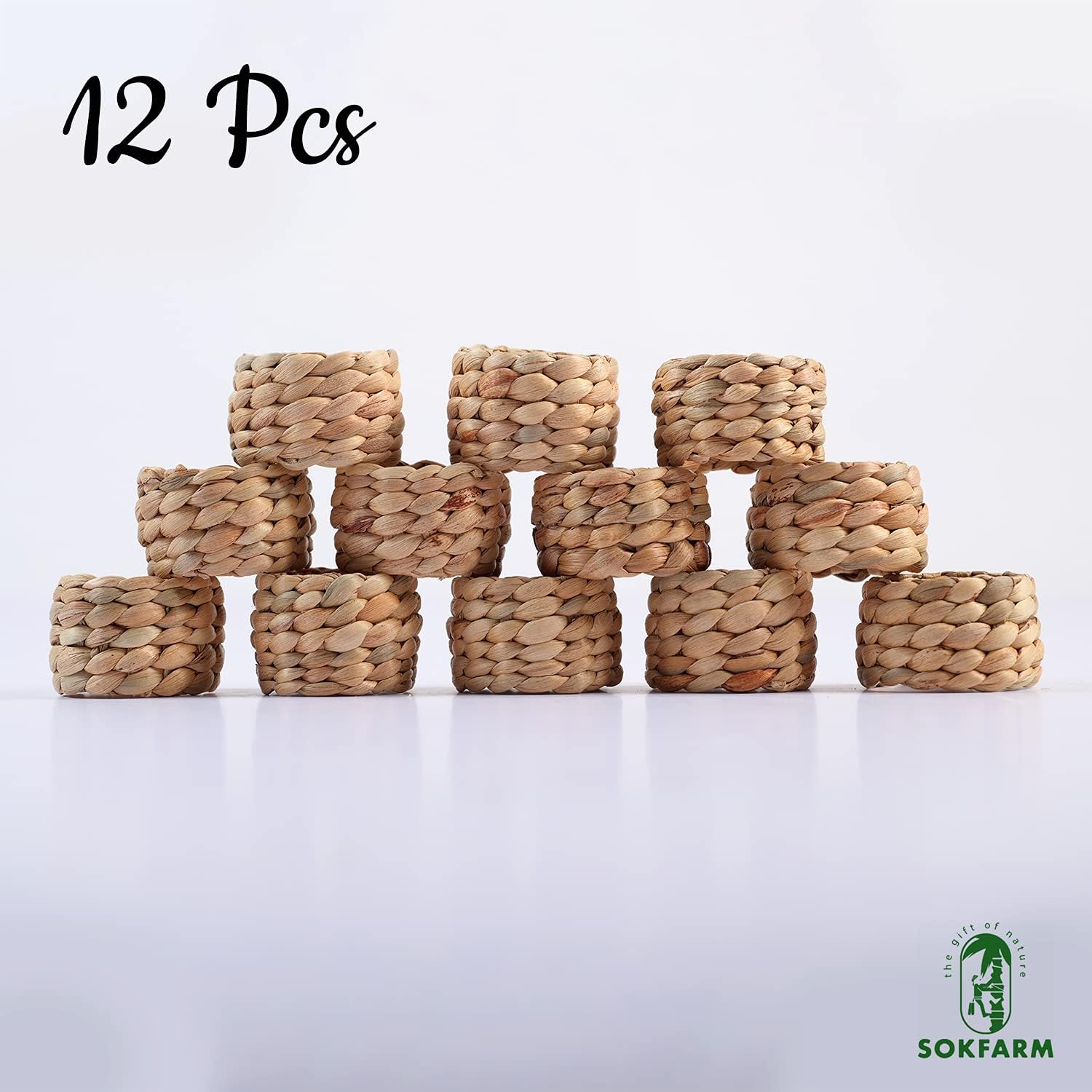 Water Hyacinth Napkin Rings Set of 12 Rustic Braided Design