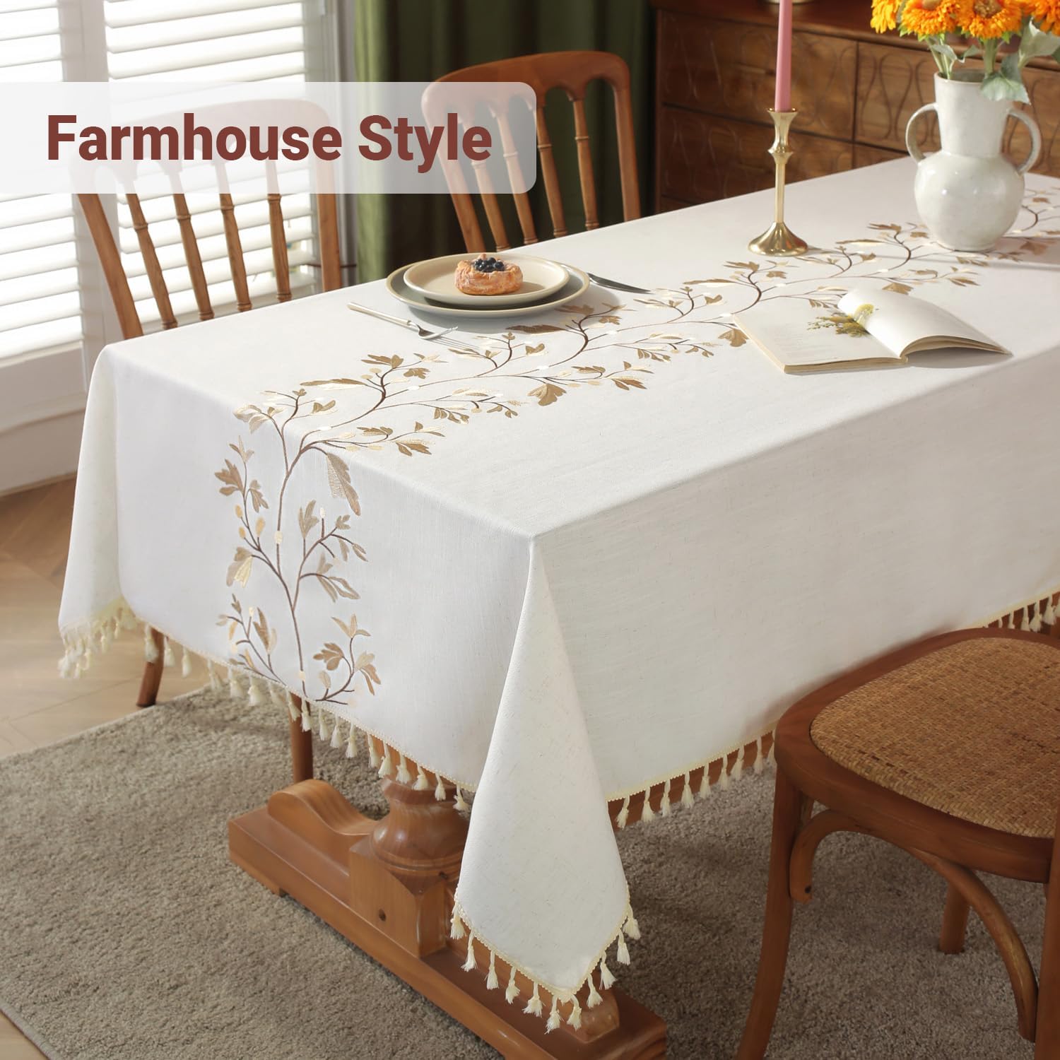 Beveled-Edge Waterproof Cotton Linen Tablecloth
