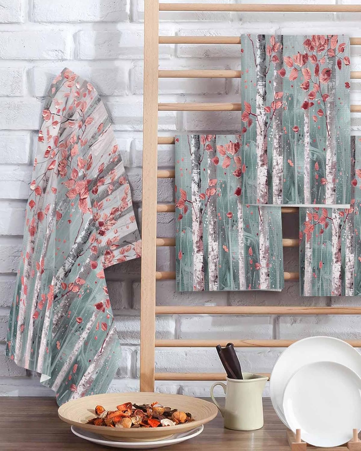 Pink Tree Leaves Hand Towels Set