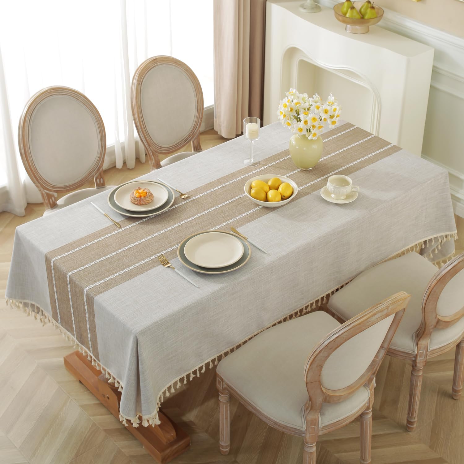 Alsoo Rectangle Tablecloth Waterproof Cotton Linen Rustic 55x90 Inches