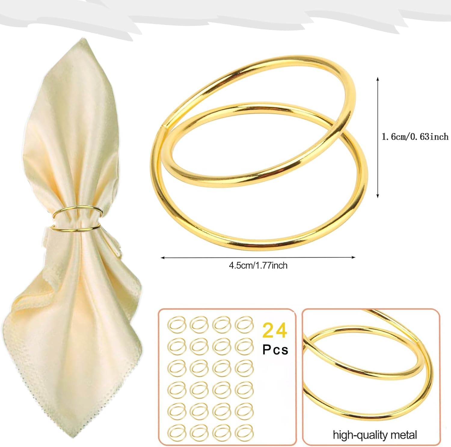 Versatile Gold Napkin Rings 24-Pack