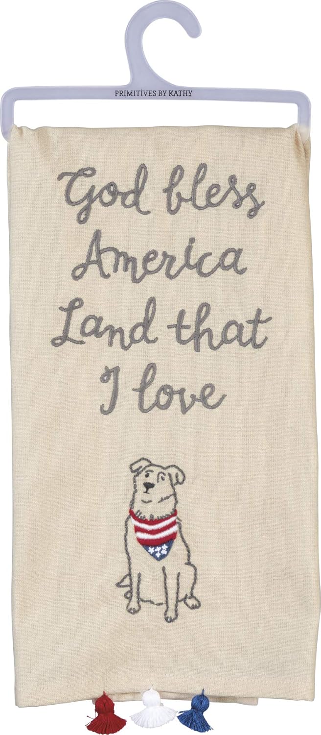 God Bless America Patriotic Embroidered Dish Towel