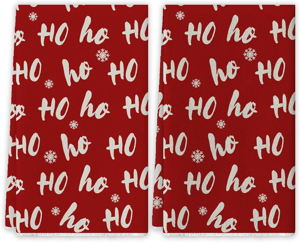 Sparkling Christmas Kitchen Towels Festive Ho Ho Ho Design Machine Washable Durable