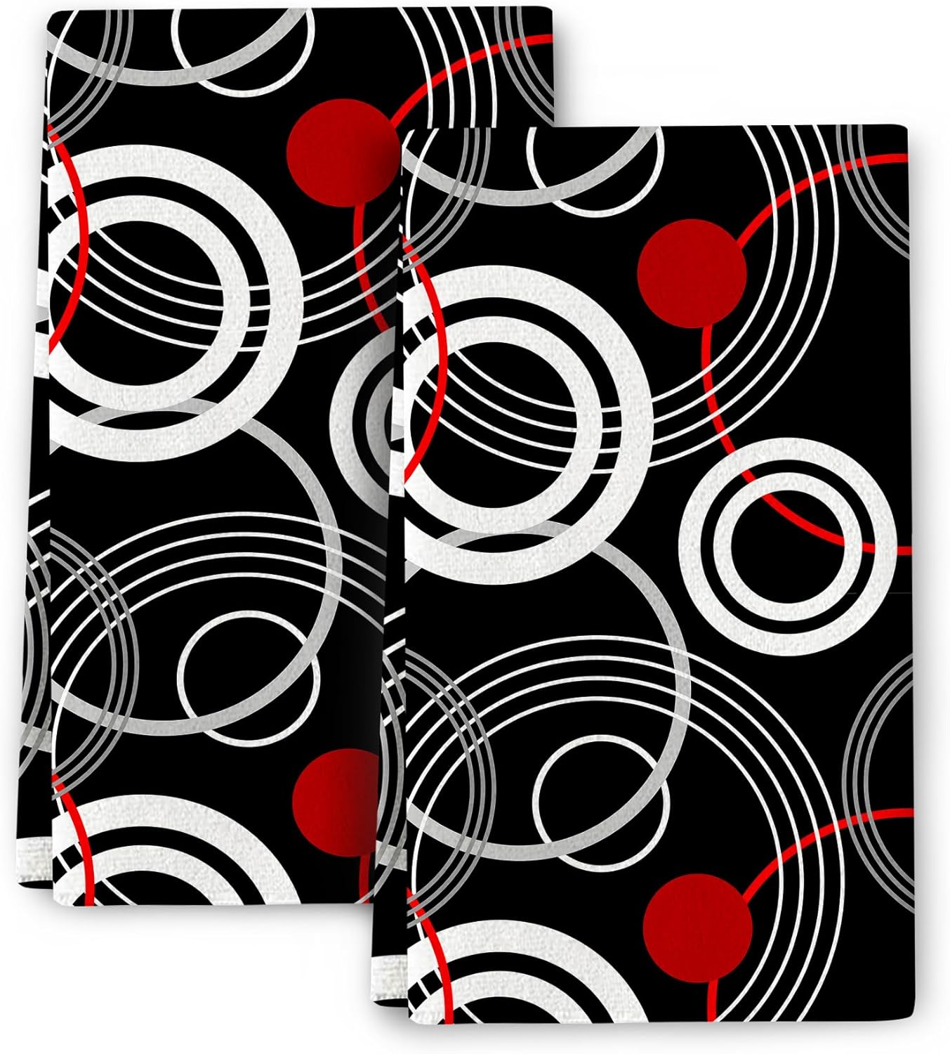 Cukemip Modern Black Red Retro Dish Towels Set of 2