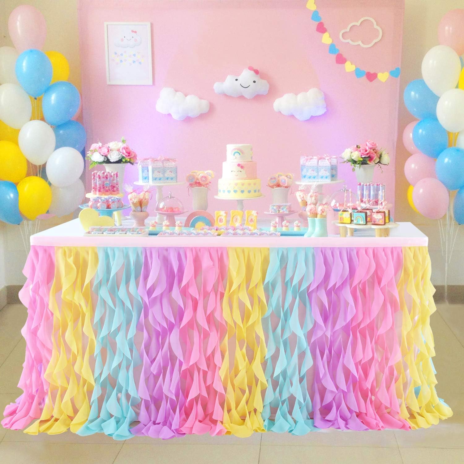Rainbow Curly Willow Table Skirt