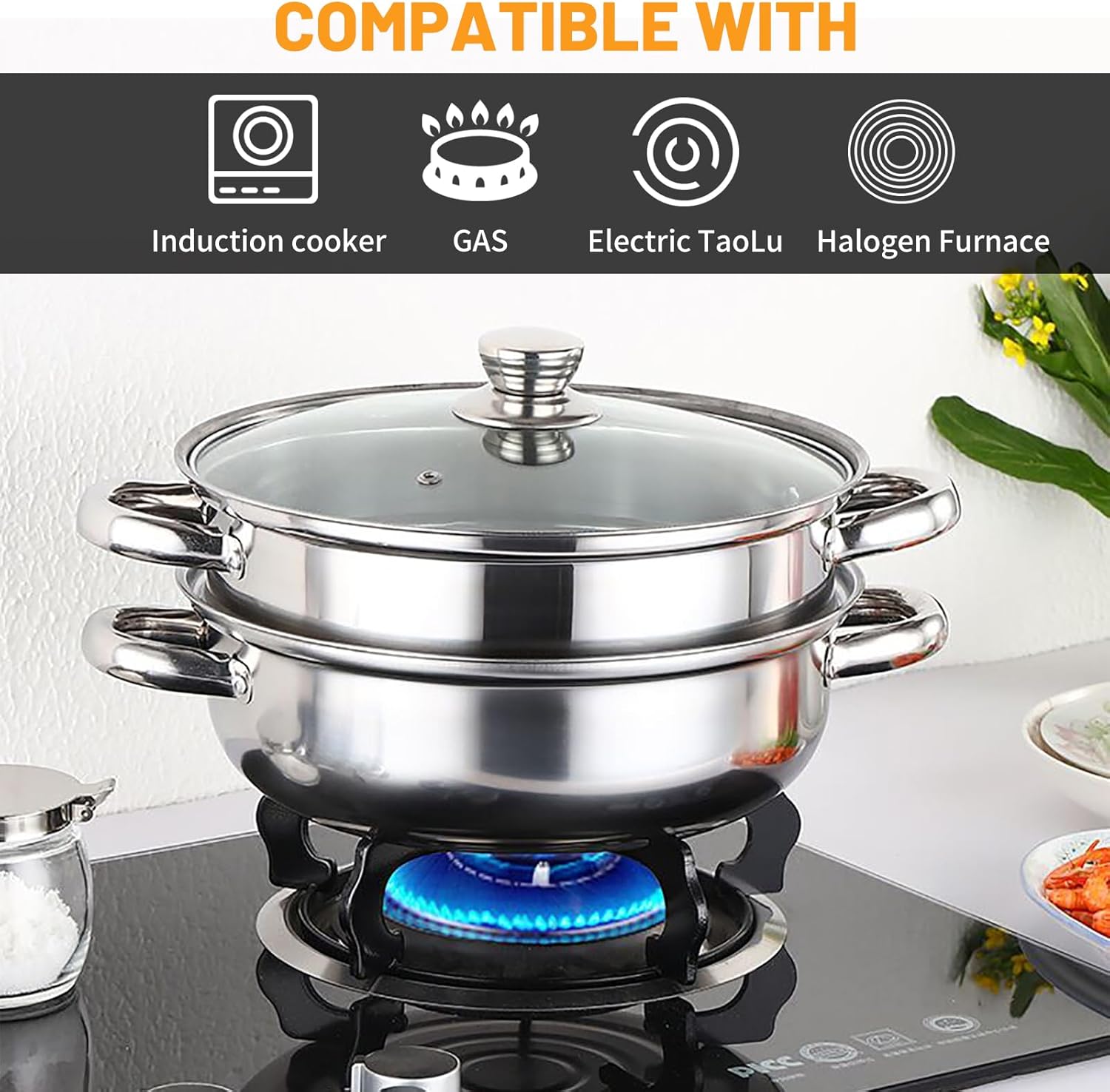 Stainless Steel 2-Tier Steamer Pot