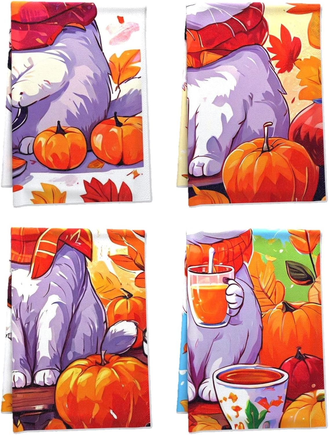 Oeught Autumn Themed Kitchen Towel Set 4Pcs 1