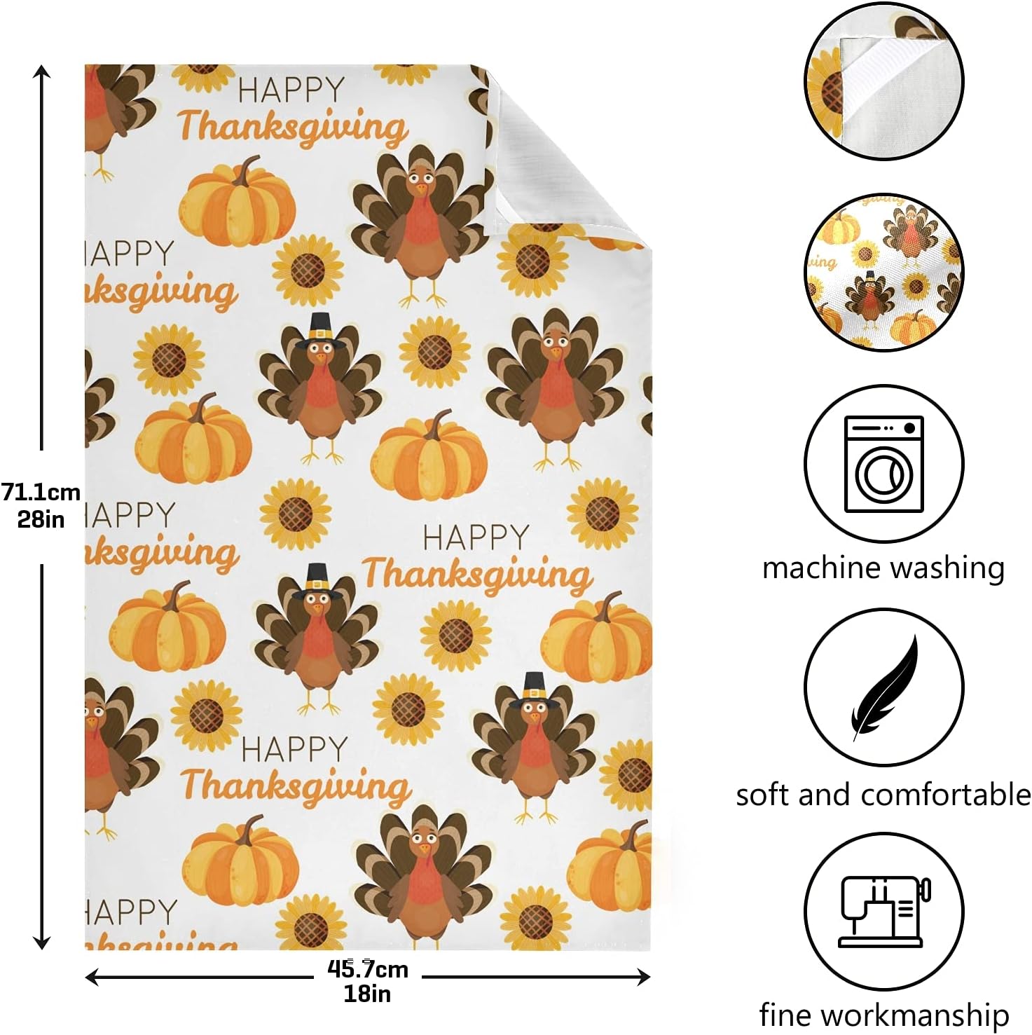 Perfect Thanksgiving Kitchen Set Soft Absorbent Turkey Sunflower Dish Towels