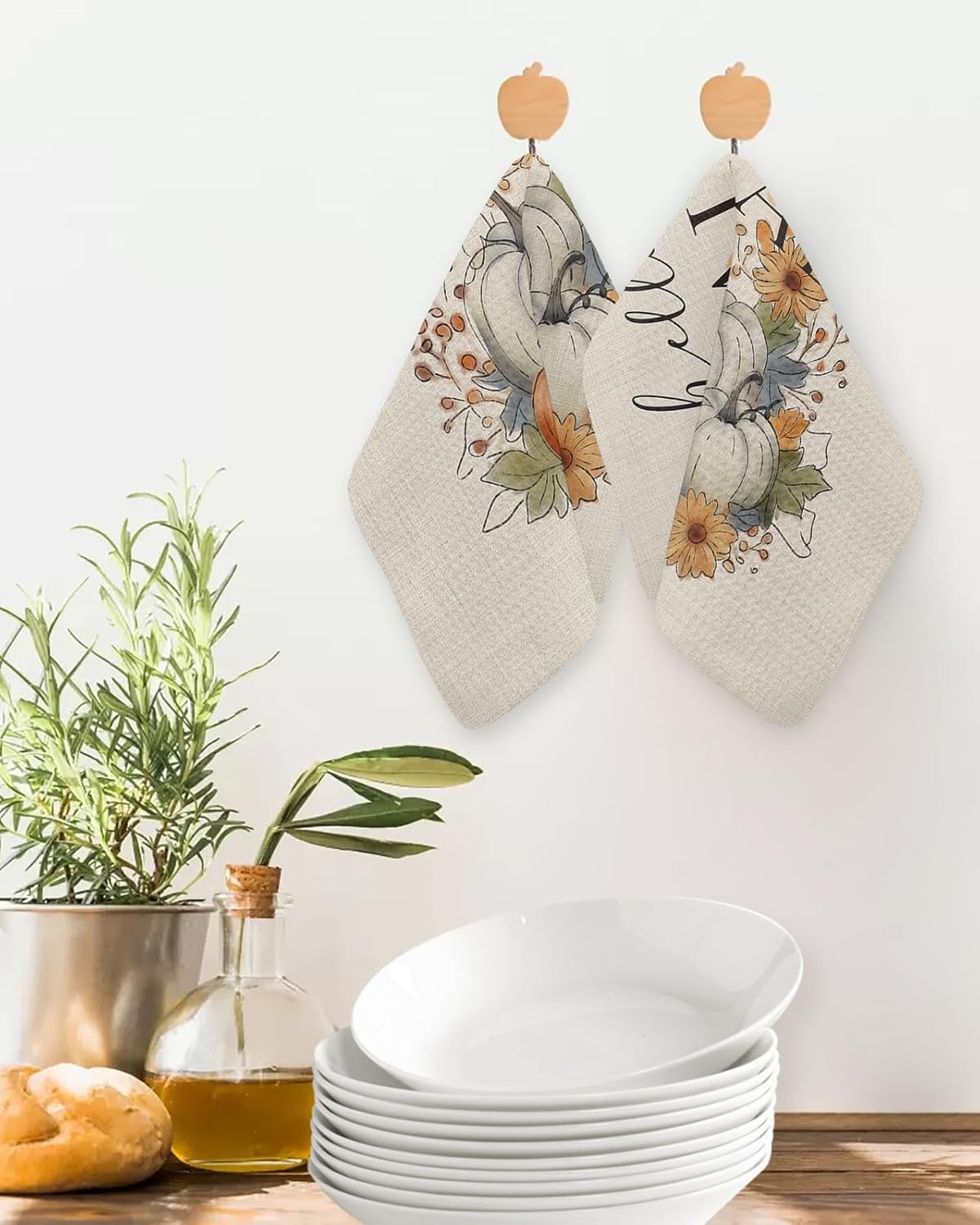 Orange White Pumpkin Dish Towels Set 4pcs