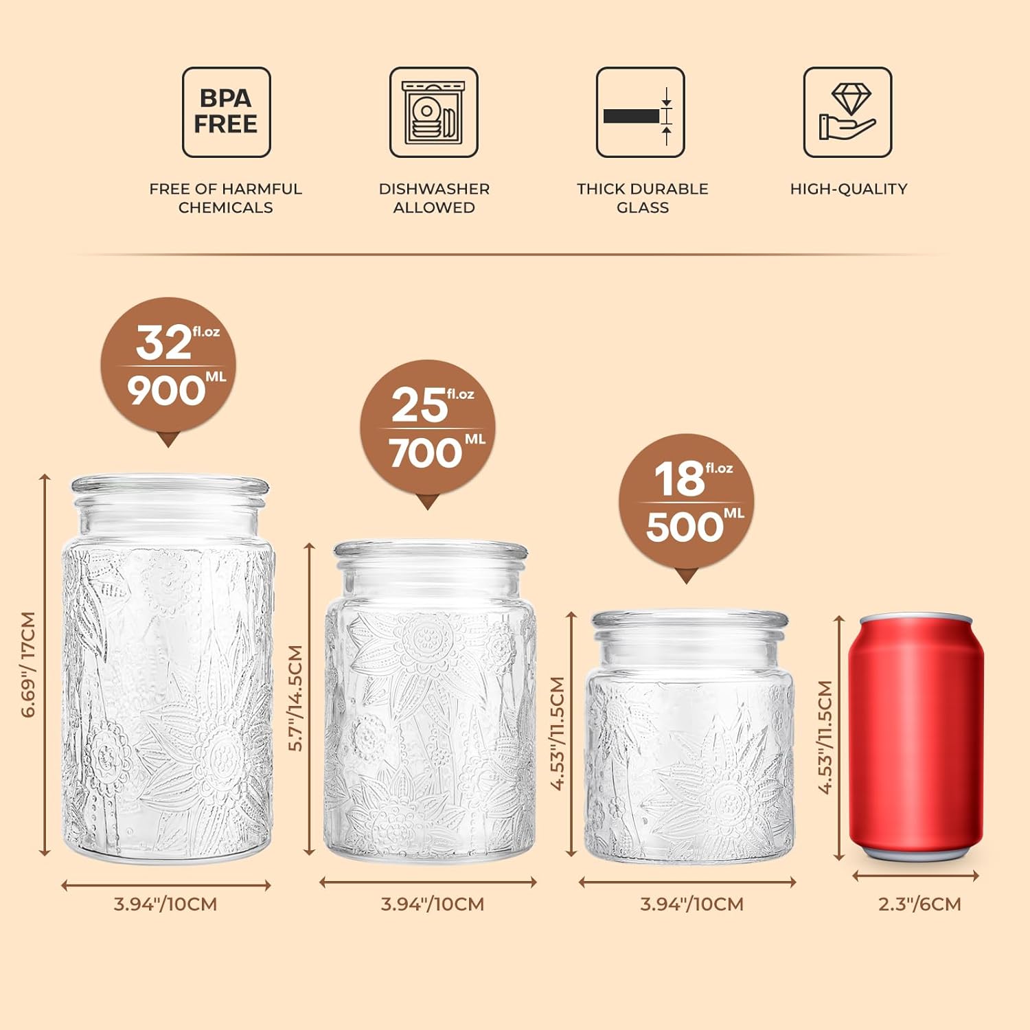 Adodeen 32oz Mason Jars 2-Pack with Sunflower Caroo Canisters