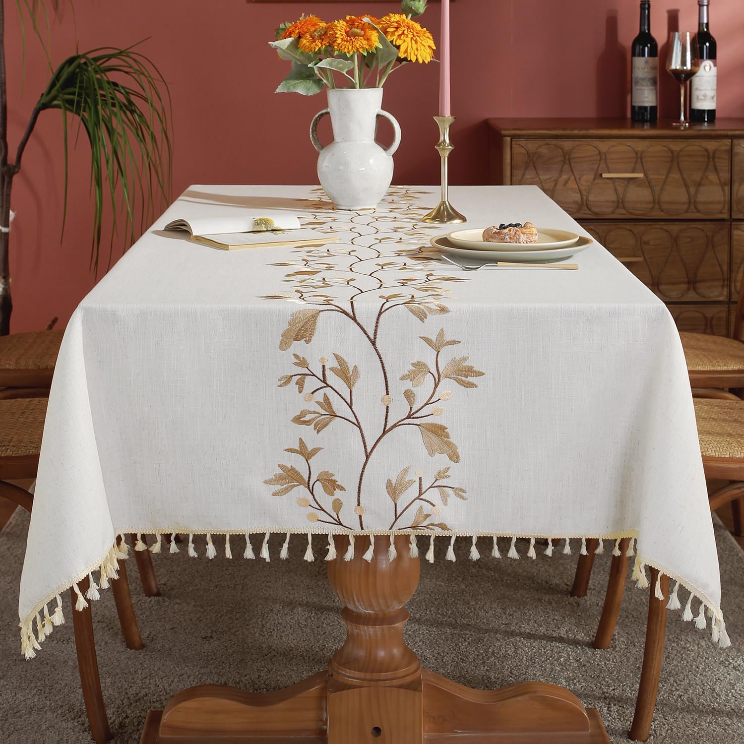 Beveled-Edge Waterproof Cotton Linen Tablecloth
