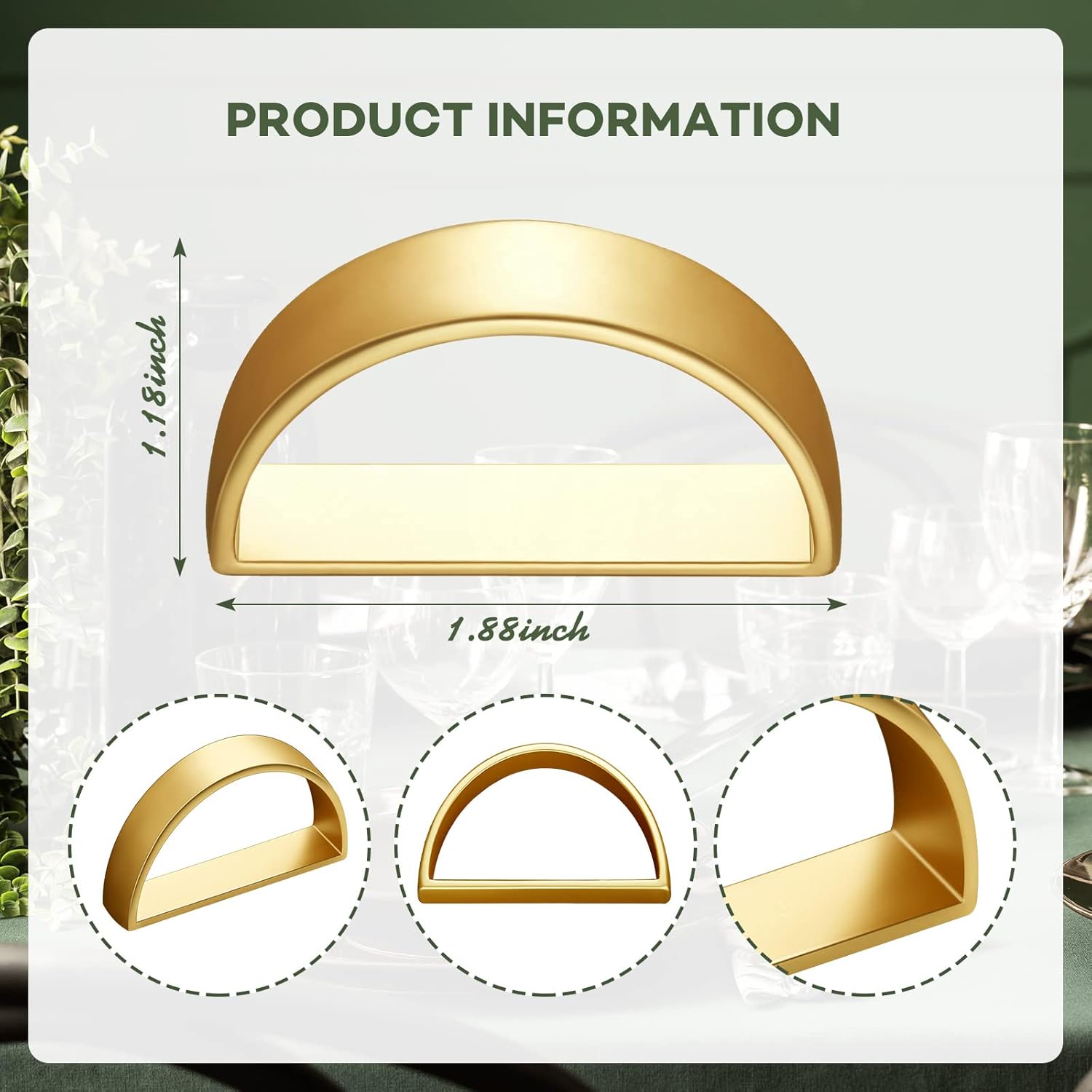 CHENGU 40 Pcs Matte Gold Semicircle Napkin Rings
