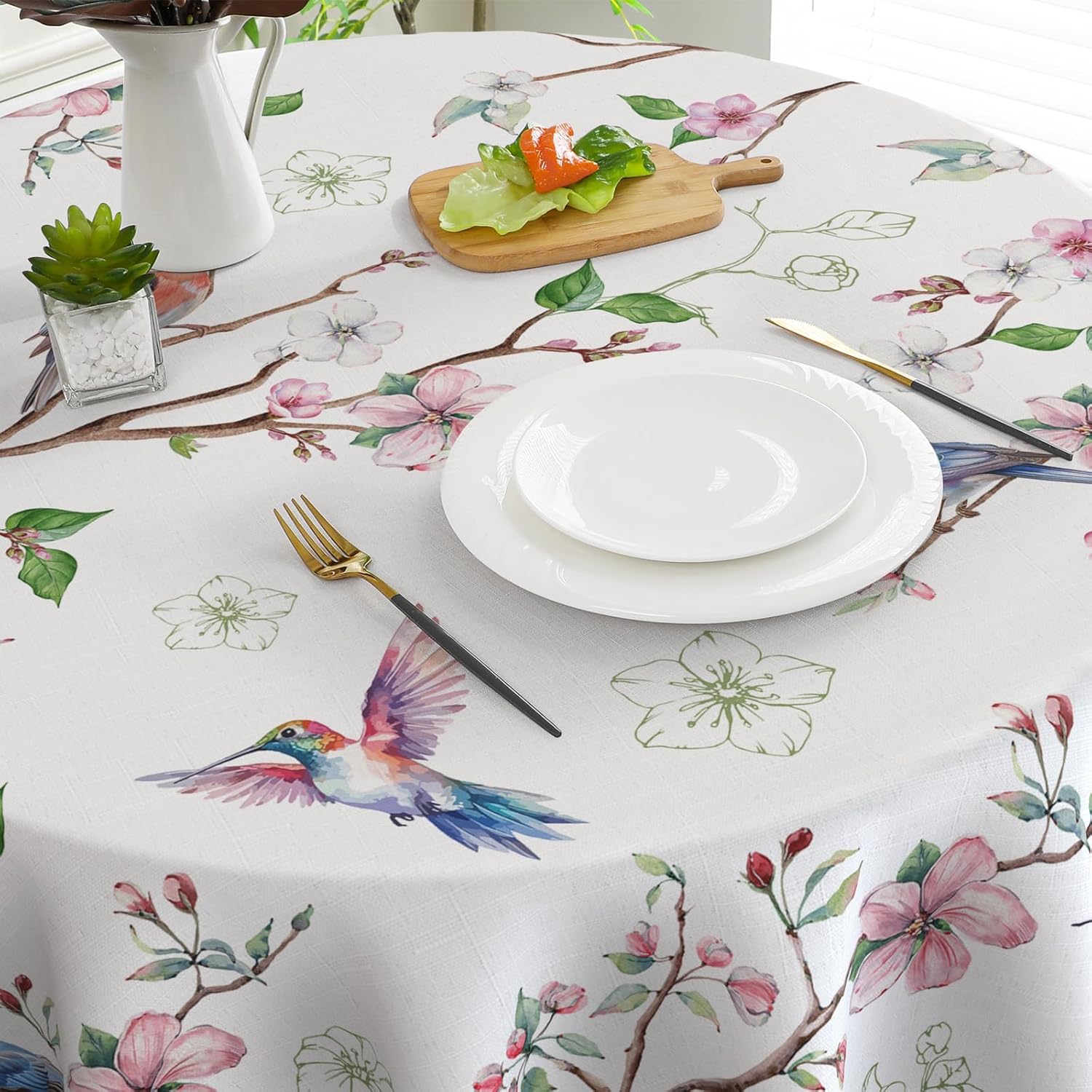 Spring Round Tablecloth 70 Inches - Water Resistant and Stylish