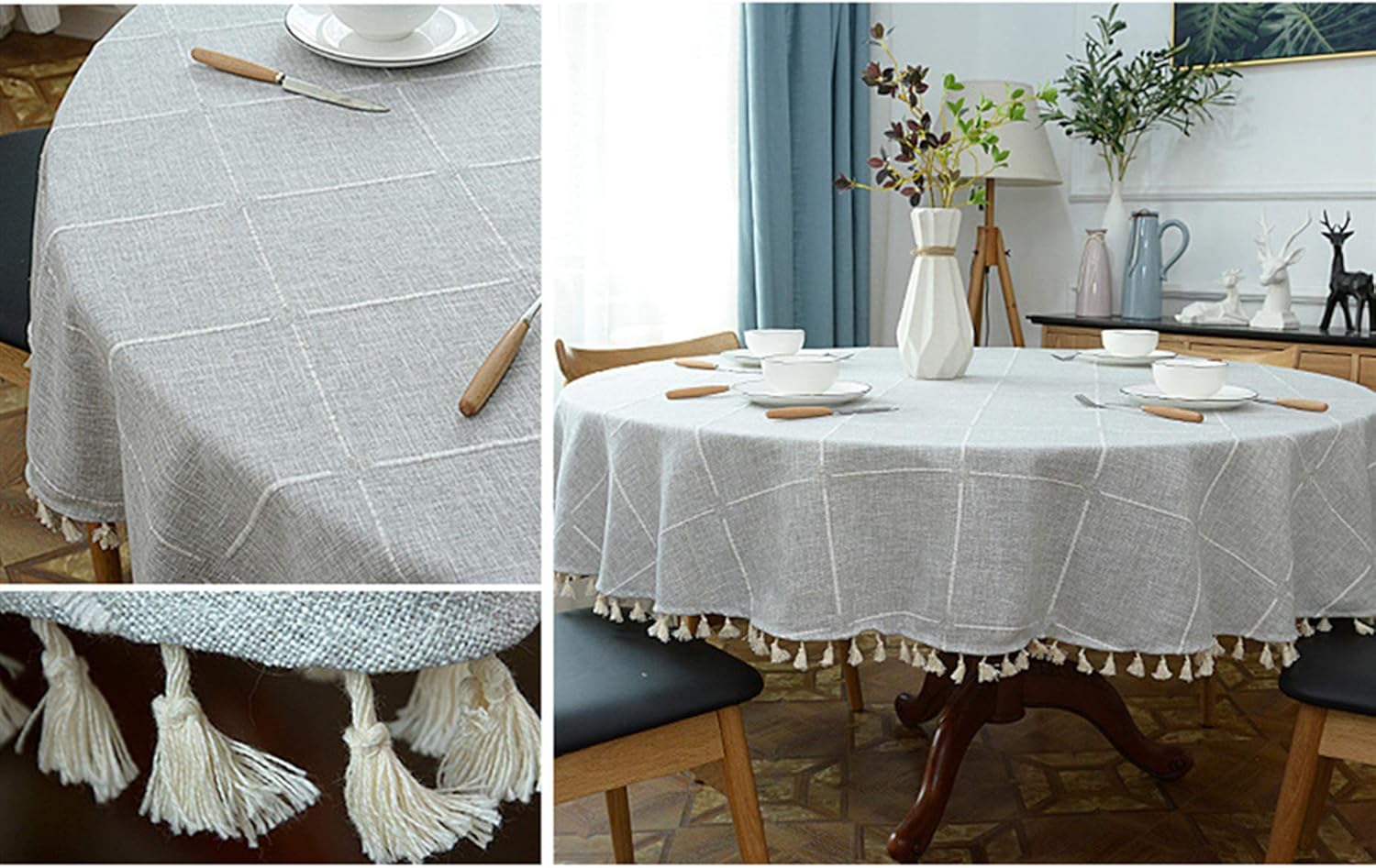 Dimatic 63 Plaid Tassel Tablecloth