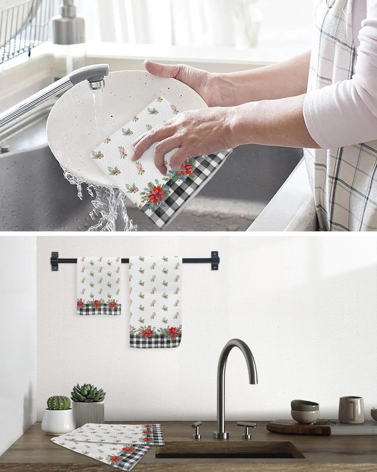 Falaniique Christmas Plaid Waffle Dish Towels Set of 2 1