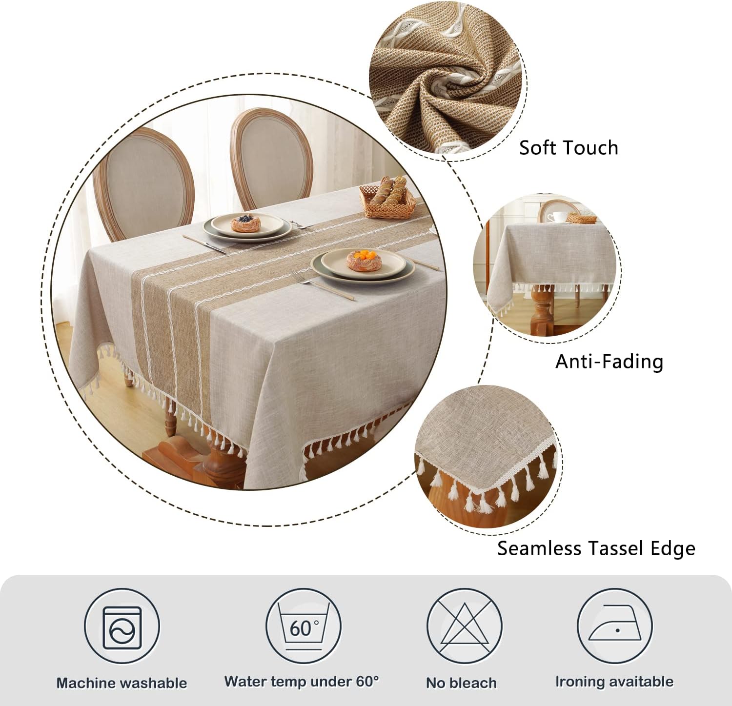 Laolitou Rustic Tablecloth Cotton Linen Waterproof Cloth for Home Kitchen 55x102