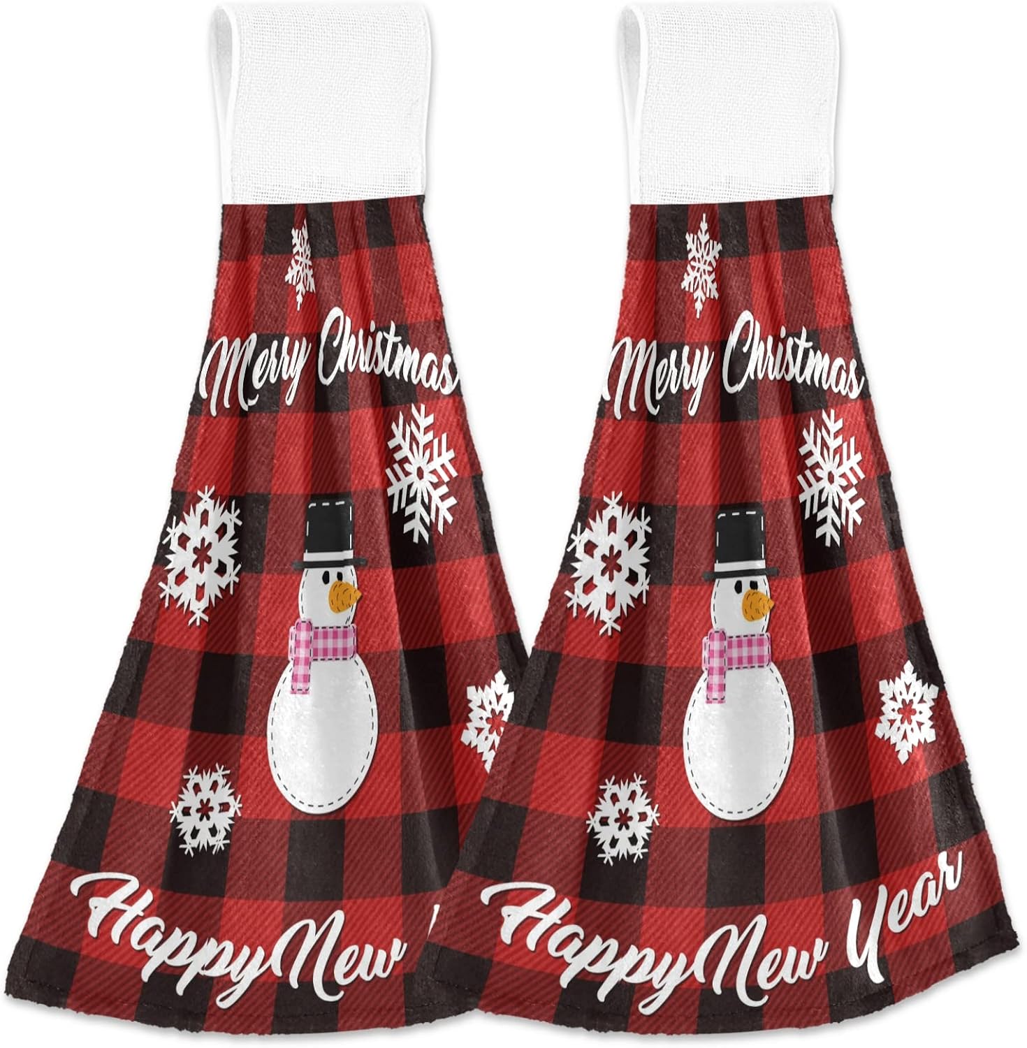 Aslsiy Christmas Snowman Plaid Kitchen Towel Set of 2