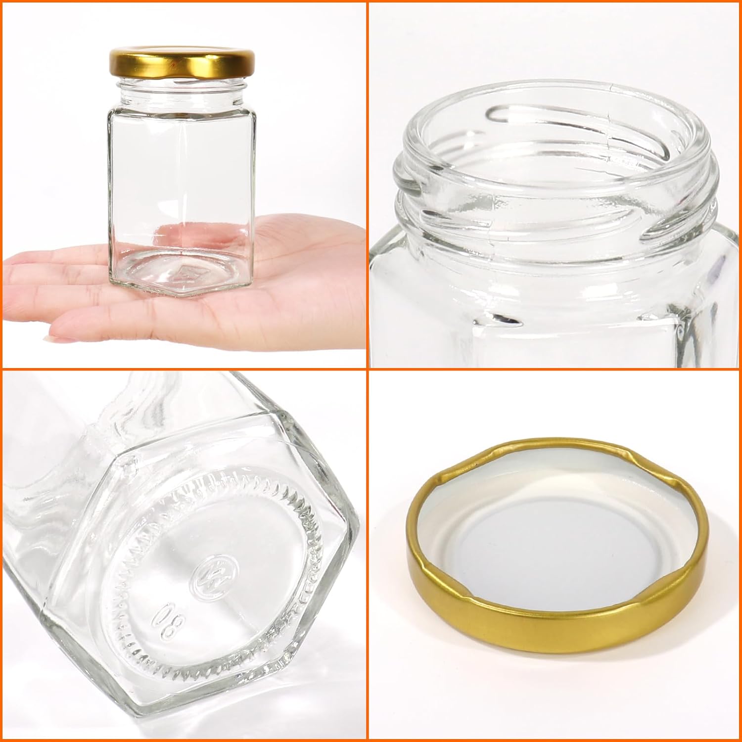 Bigivaca 4 oz Glass Honey Jars with ejected caps 30 pack