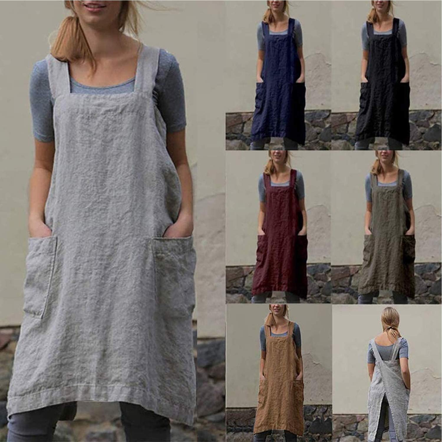 Cotton Linen Apron Women Cross-Back - Pinafore