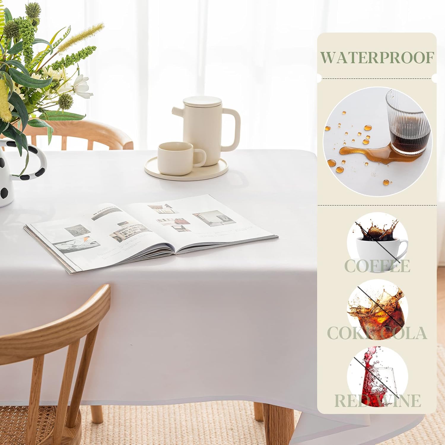 Sturdy White Tablecloth for 6-Foot Tables
