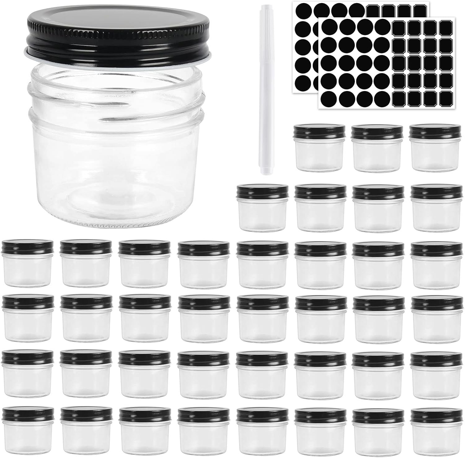 EkkoVla 40-Piece Glass Jars with Black Lids