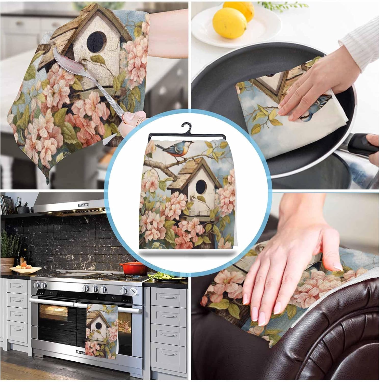 ZOE GARDEN Farmhouse Kitchen Towels Vine Leaves Print 2-Piece