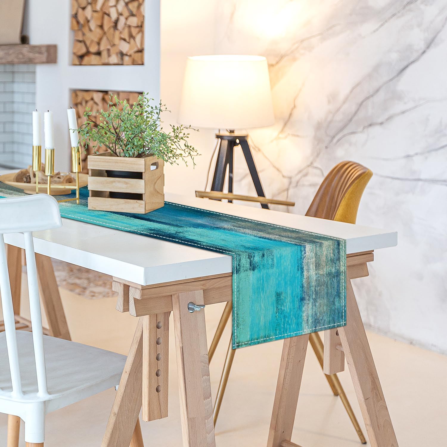 Elegant Teal Grey Table Runner for Family Diners