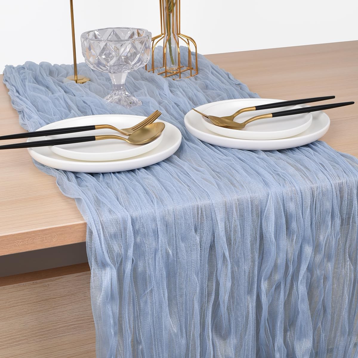 Joanlody Blue Easter Cheesecloth Table Runner