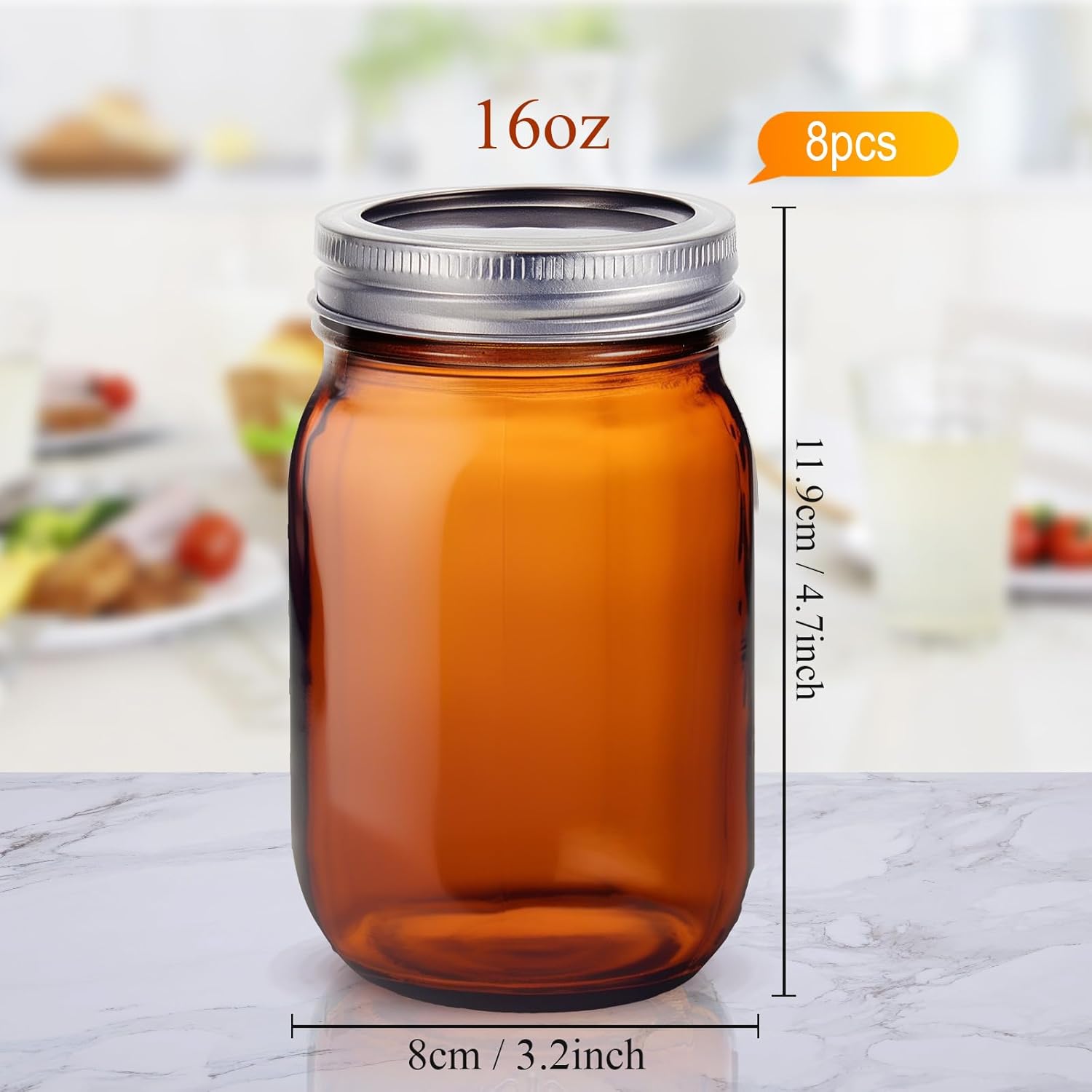 Norme 8-Piece Amber Mason Jars