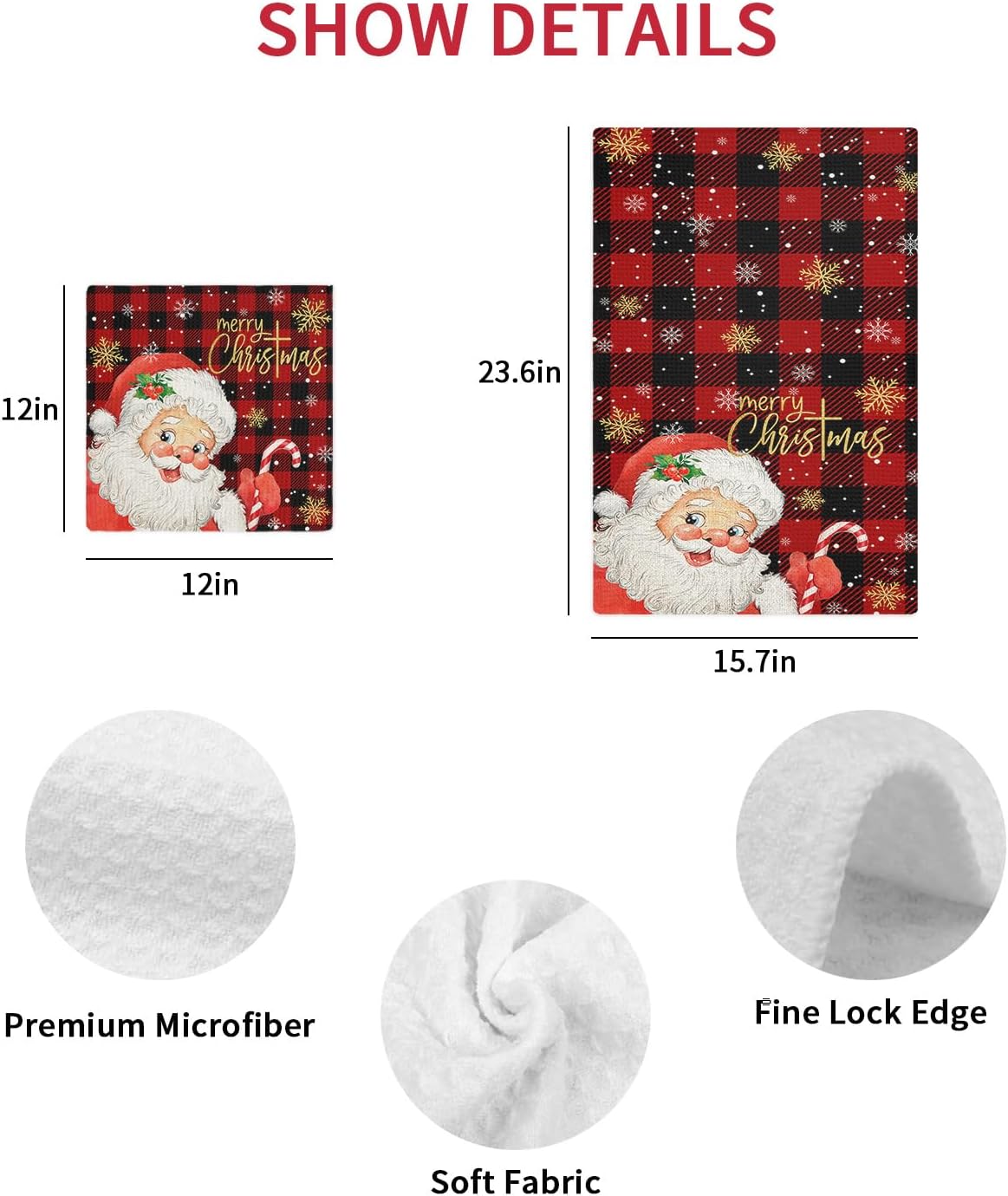 Holiday Christmas Santa Hand Towels