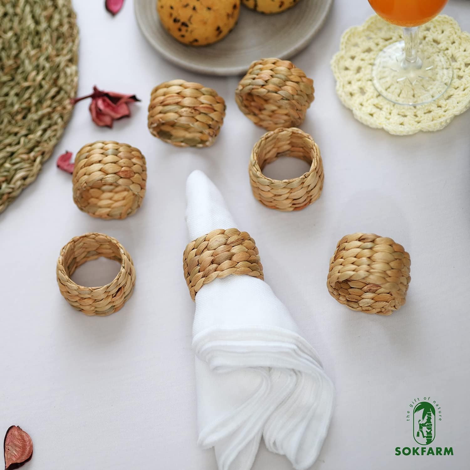 Water Hyacinth Napkin Rings Set of 12 Rustic Braided Design