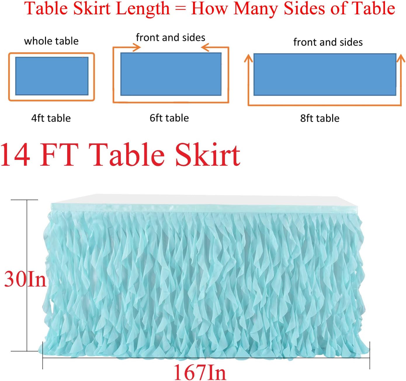 Leegleri 14FT Tutu Table Skirt 14 Foot Tablecloth Mermaid Design