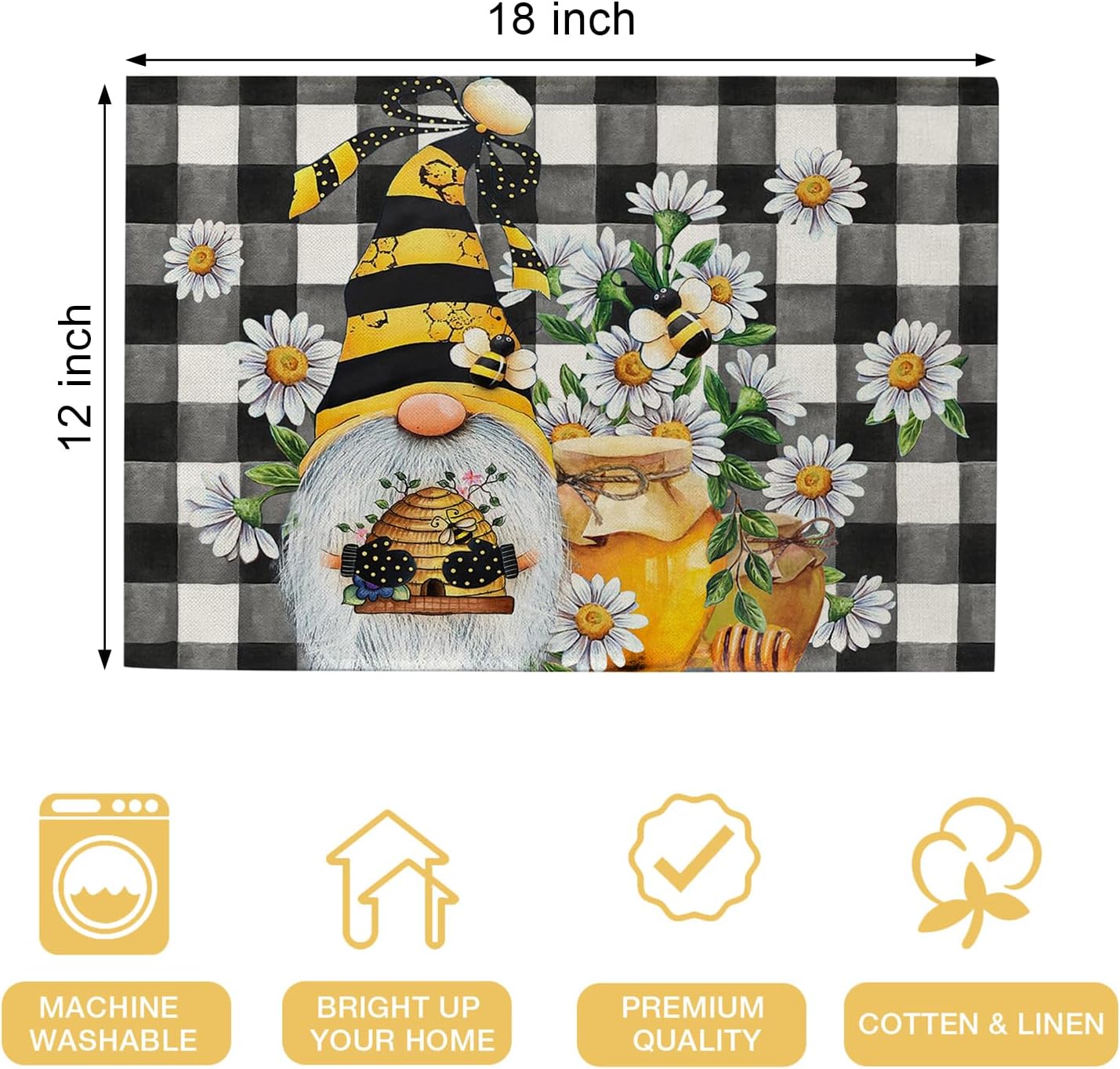 Seliem Spring Bee Gnome Placemats Set of 4