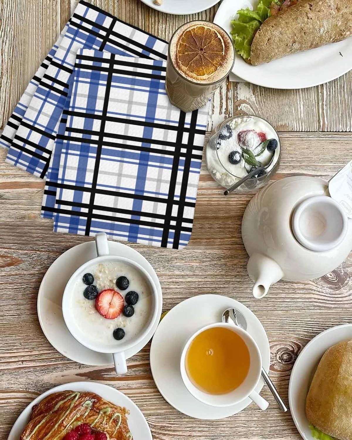 Habitucy Blue Black Plaid Hand Towels Set Retro Farmhouse Kitchen