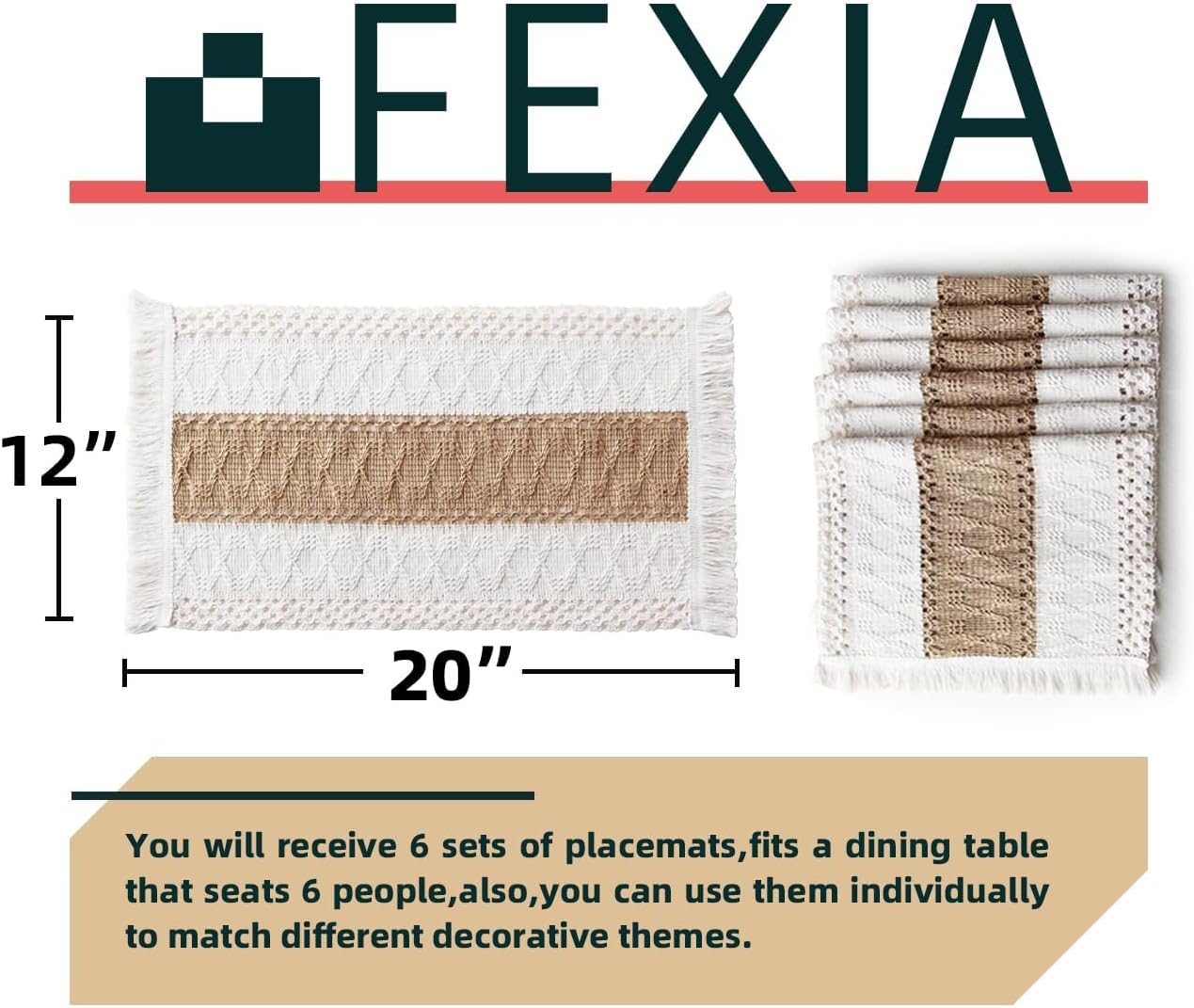 FEXIA Boho Placemats Set of 6 - Fall Christmas Kitchen Linens