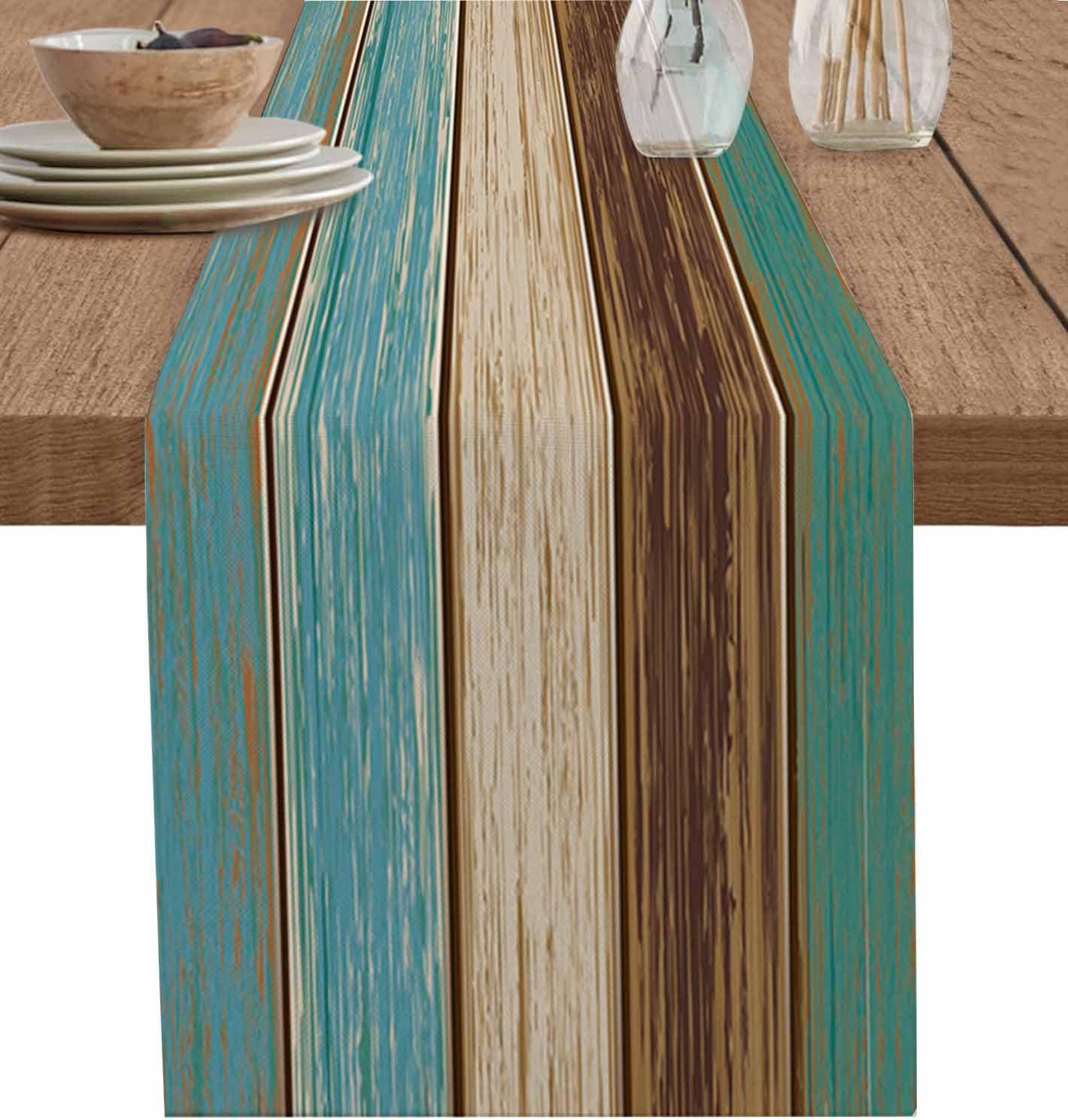 Vanderllin Table Runner Rustic Teal Turquoise 14x48 Barn-Textured Non-Slip Kitchen Use