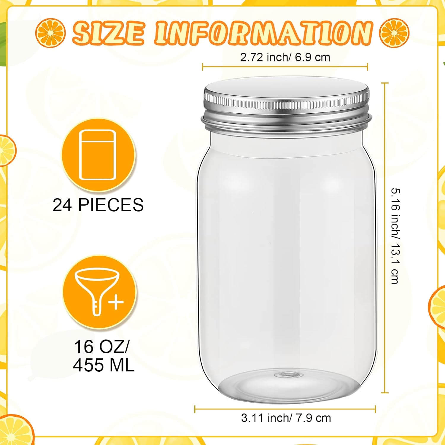 Gerrii 24-Piece 16 oz Clear Plastic Mason Jars