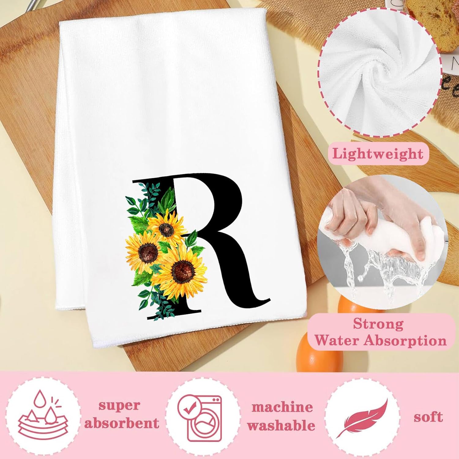 Monogrammed Sunflower Hand Towels Personalized Initial Kitchen Gifts for Women