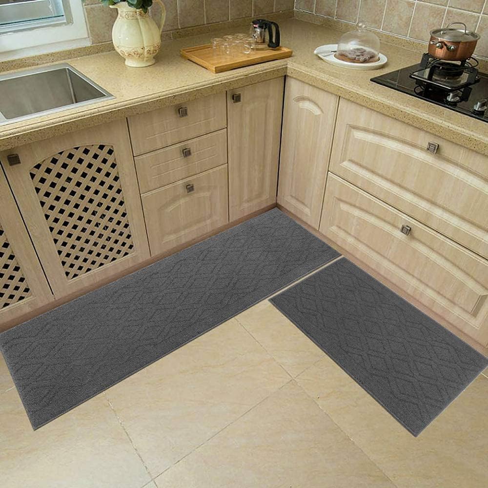 COSY HOMEER 48x20 Inch Kitchen Rug Mat Set Grey