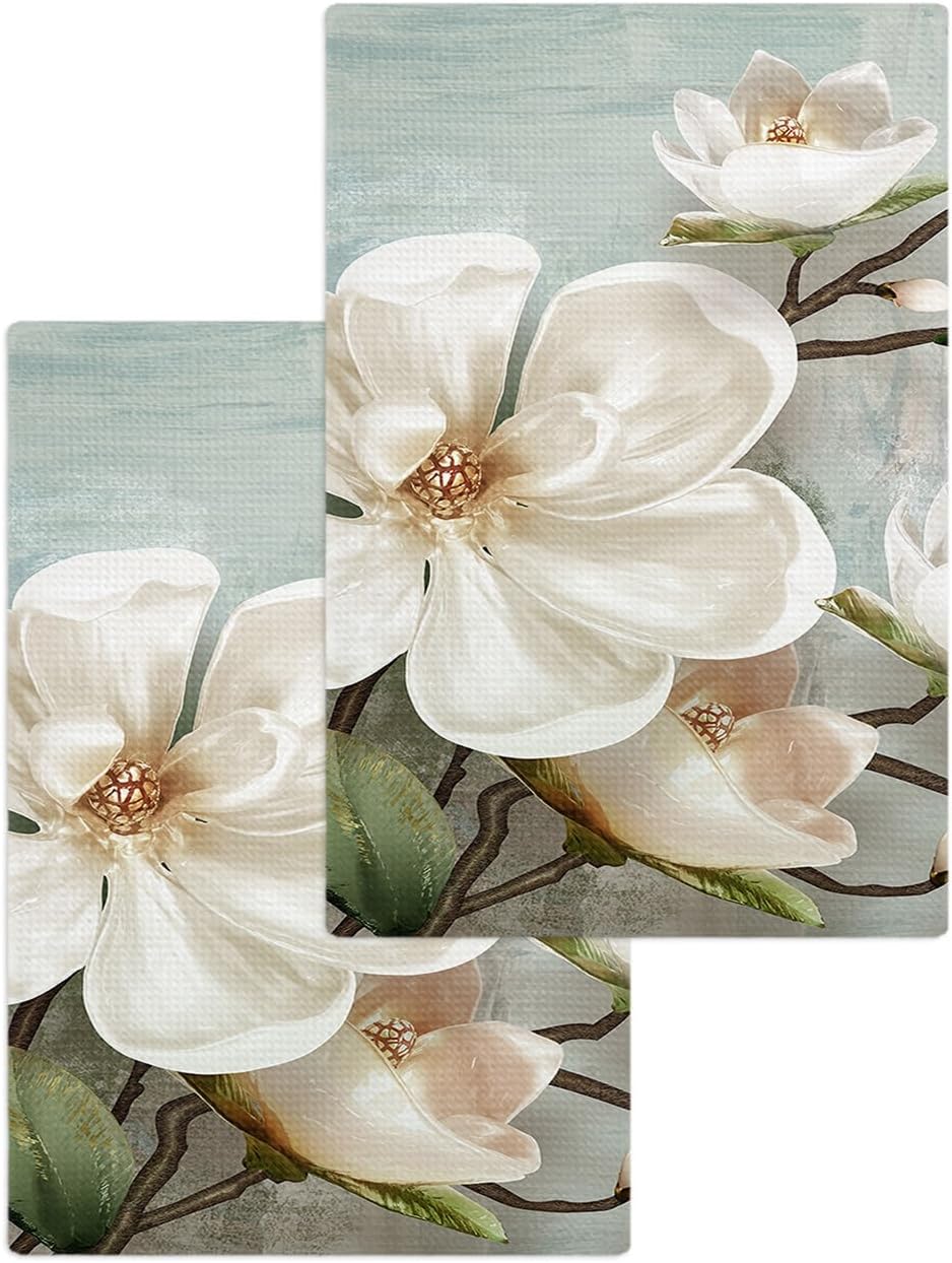 Retro White Flowers Hand Towels Set