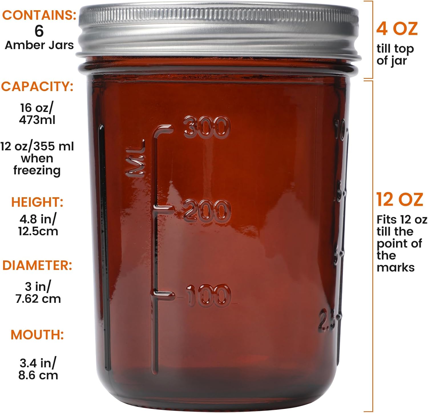 Korangi Amber Glass Mason Jars Multi-Purpose Storage Cooking