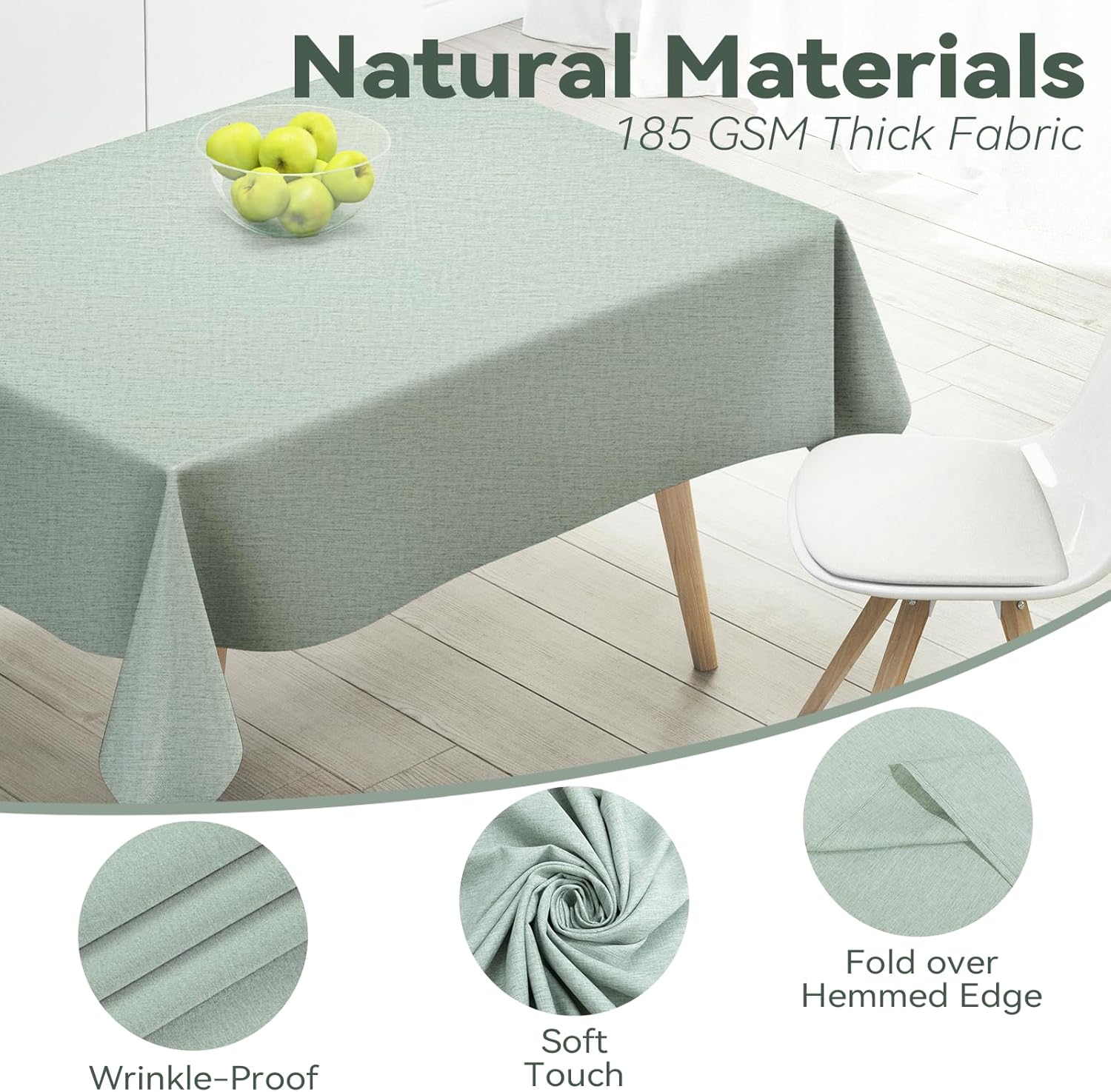 Poposa Rectangle Tablecloth Sage Green Water Resistant Stain-Resistant 52x70