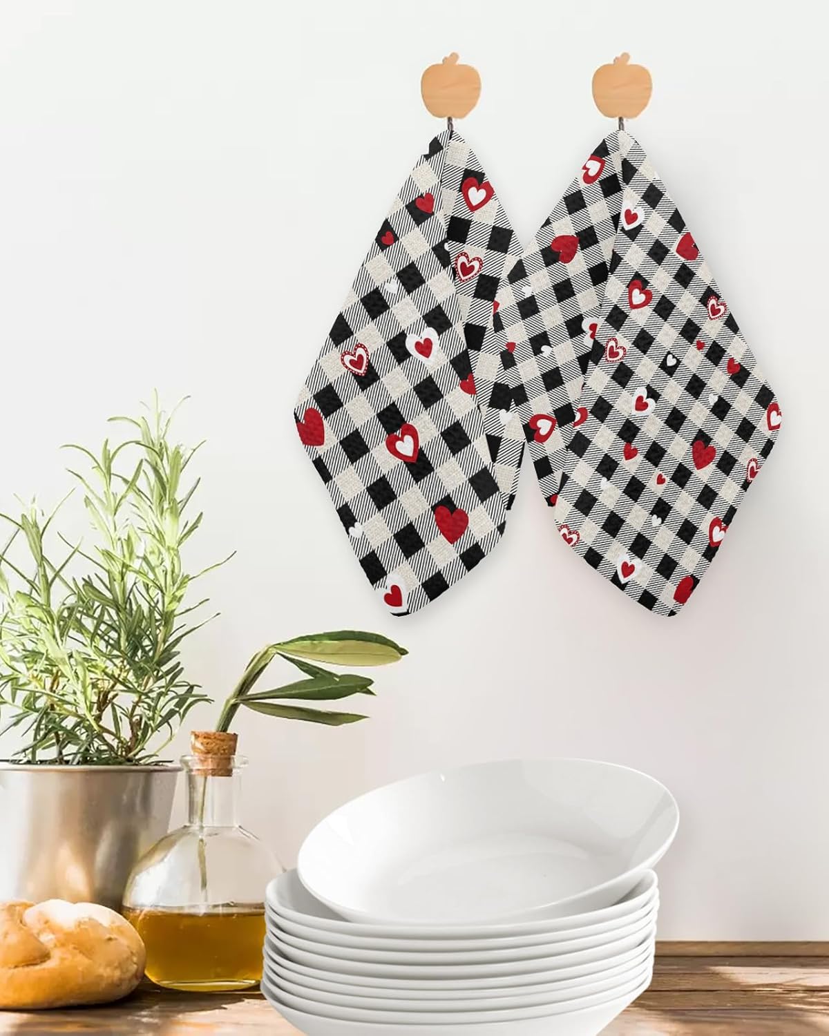 Rustic Plaid Black Waffle Kitchen Dish Towels Set of 2