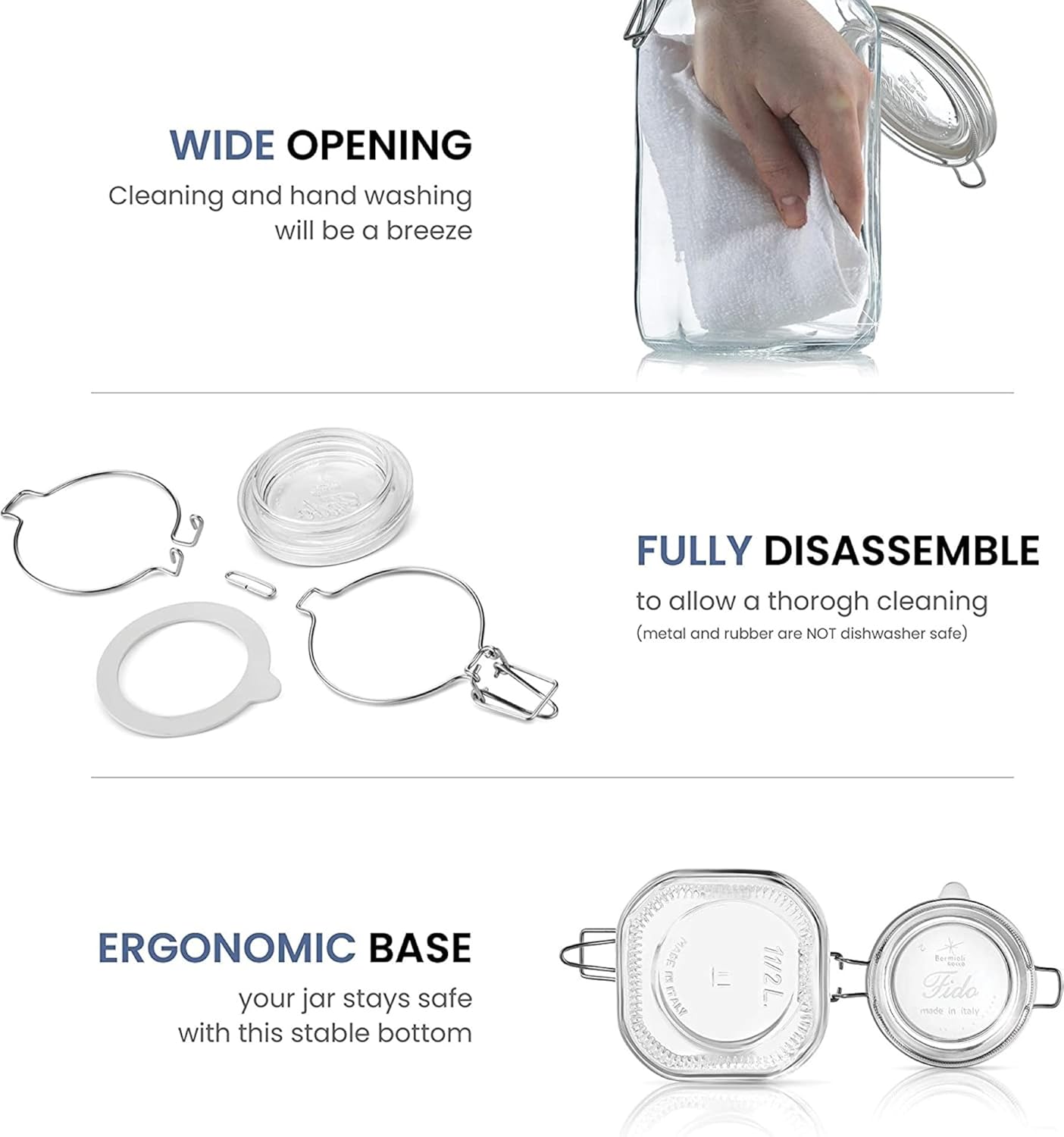 Bormioli Rocco Fido Clear Glass Jar 15L Stainless Steel 100 Recyclable