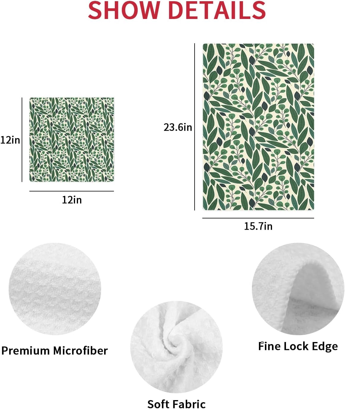 Fresh Soft Tree Leaf Waffle Kitchen Dish Towels Set of 4 12x12