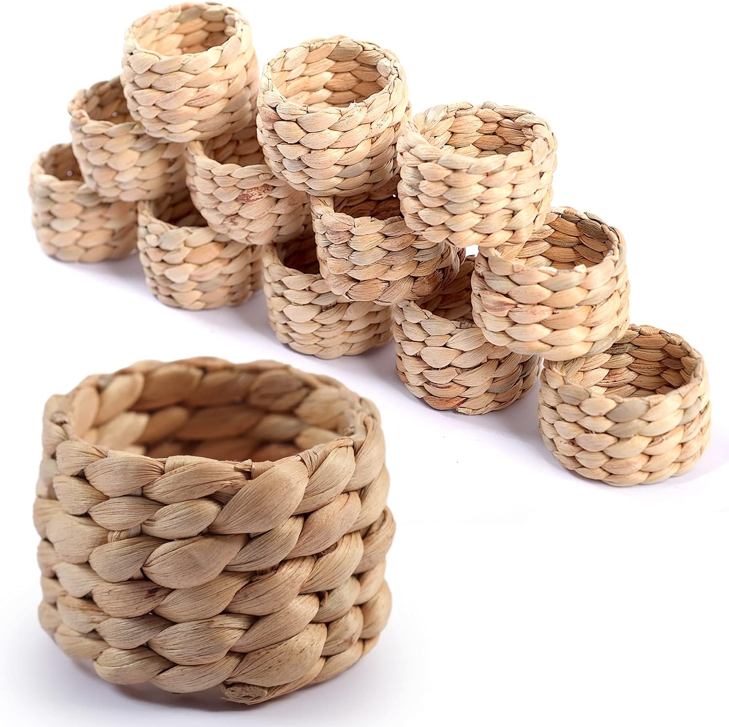 Water Hyacinth Napkin Rings Set of 12 Rustic Braided Design