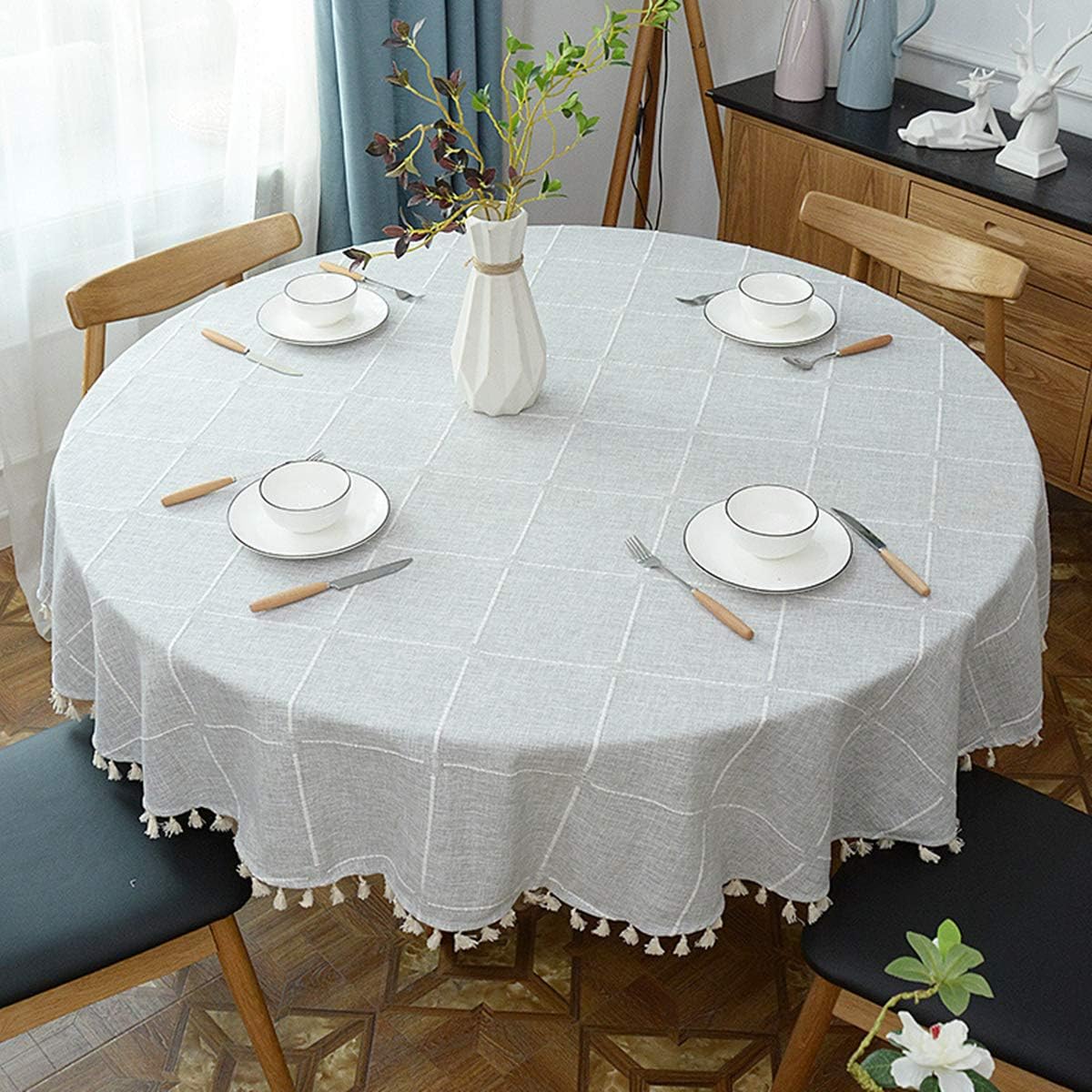 Dimatic 63 Plaid Tassel Tablecloth